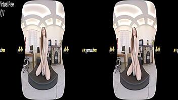 Kinky redhead soaks clothes in piss!