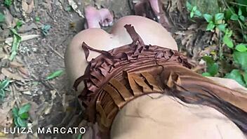 native babe gives blowjob and gets fucked in the woods