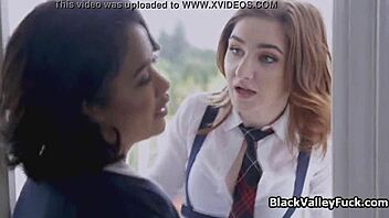 In this intense threesome, ebony coeds lick the white bully's pussy passionately