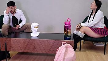 Horny latina college student offers pussy to professor for quickie riding and fisting