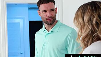 Nuru massage - hot masseuse riley reign takes care how sore muscle by fucking his clients cock 😍