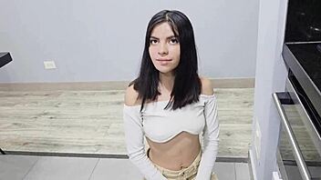 beautiful woman strips naked for client in interview