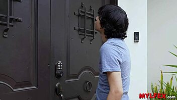 Mylfex lucky boy visits friend but catches step-mom in bathroom fucking