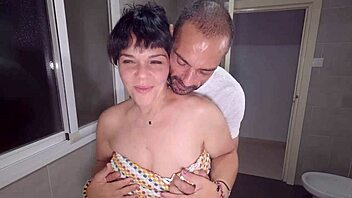 i stepmom fuck my stepson in the bathroom, filling my wet pussy with huge creampie