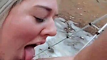 bent over doggystyle fucking ends in public outdoor cumshot facial