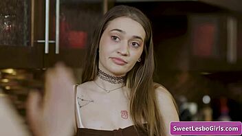 two horny blonde lesbian girls kissing tender