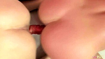 seeking advice she asks her brunette friend to help her experience lesbian scissoring with a double ended dildo