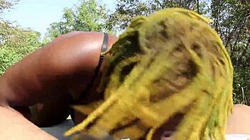 Poizon Ivy gives Don Whoe a sloppy blowjob in the backyard