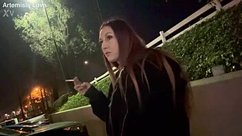 That Italian milf Artemisia Love teases with her long hair during an outdoor smoking solo