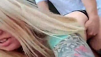 bent over doggystyle fucking ends in public outdoor cumshot facial