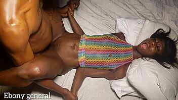 skinny black girl begs ebony bodybuilder not to go deep in her ass