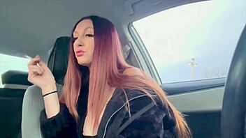 Italian MILF Artemisia Love Smokes And Flashes Her Big Tits In Car?