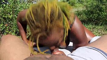 Poizon Ivy gives Don Whoe a sloppy blowjob in the backyard