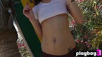 I love exposing my sexy small tits and ass during hot outdoor posing as a milf