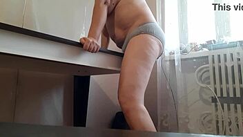 My stepmother masturbates on a hidden camera on the table and cums 4 times - girls fly orgasm