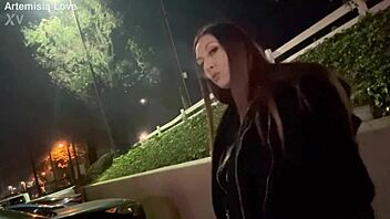 That Italian milf Artemisia Love teases with her long hair during an outdoor smoking solo