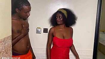 Ebony housewife chats with neighbor in bedroom teasing