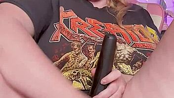 girl moans with huge dildo on hairy pussy