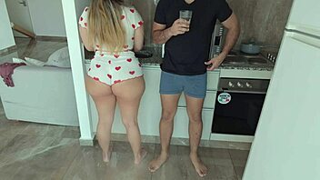 Watch my big ass stepsister tease me in the kitchen before we fuck.