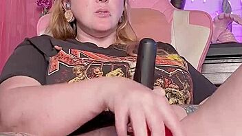 girl moans with huge dildo on hairy pussy