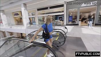 Horny blonde feels intense pleasure masturbating in the mall