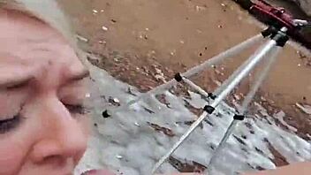 bent over doggystyle fucking ends in public outdoor cumshot facial