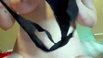 I cum hard on my stuffed panties with huge tits