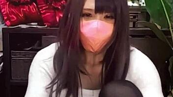 Masked Beautiful Woman In Crossdressing Masturbates While Streaming Live