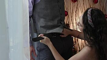 teen student gets christmas cum down throat