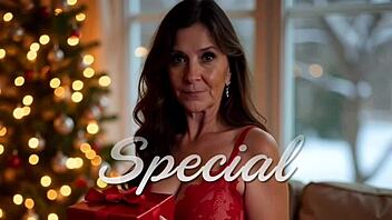 granny carmen claus sucking cock as head elf in costume, close up pov.