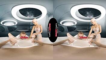 The blonde group fucks in outer space with big tits