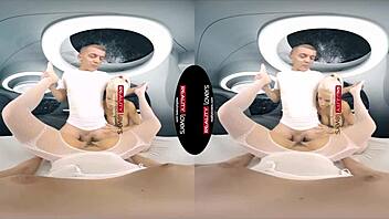 The blonde group fucks in outer space with big tits