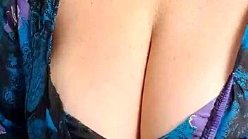 Blonde milf with big natural tits in shorts