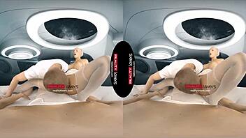 The blonde group fucks in outer space with big tits