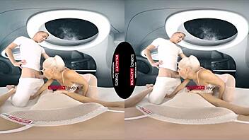 The blonde group fucks in outer space with big tits