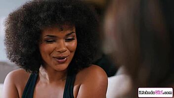 ebony roommate threesome in dorm with girlfriend