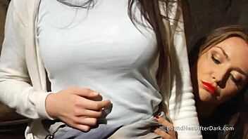 bent over tied up submissive lesbian slave orgasms from strapon