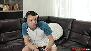 The hot secretary cleans up in the garage for her stepdad