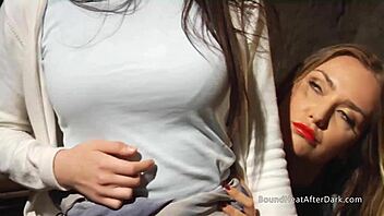 bent over tied up submissive lesbian slave orgasms from strapon