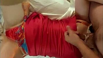 2284ss - french amateur satin red dress red panties garter belt heels and stockings deepthroat cow-girl position doggystyle panty job pov dirty talk!