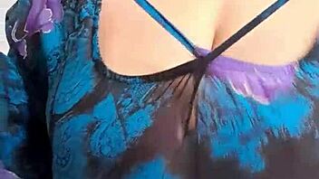 Blonde milf with big natural tits in shorts