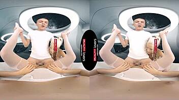 The blonde group fucks in outer space with big tits