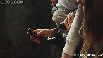 bent over tied up submissive lesbian slave orgasms from strapon