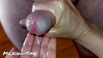 laughing as cum drips from penis in cumshot compilation milking time!