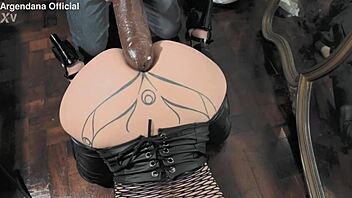 Extreme anal fisting with huge dildo creates massive gape reflected in the mirror for milf.