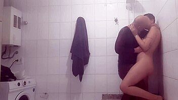 Amateur couple's real sex in the bathroom: wet and intense.