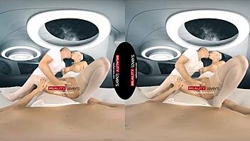 The blonde group fucks in outer space with big tits