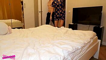 Skinny brunette teen 18+ rides her lover passionately while husband is at work