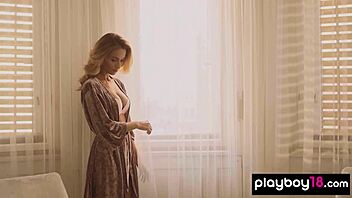 I watch cara mell, a skinny blonde ukrainian teen, taking off her sexy white lingerie with some errors