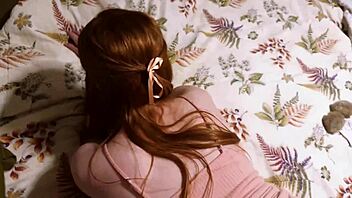 Stunning redhead step sister sees thick cock